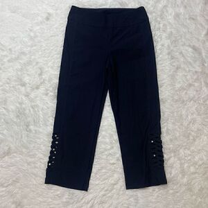 Joseph Ribkoff Pants Crop Rhinestone Sz 6  Trouser Capri Stretch Navy Blue